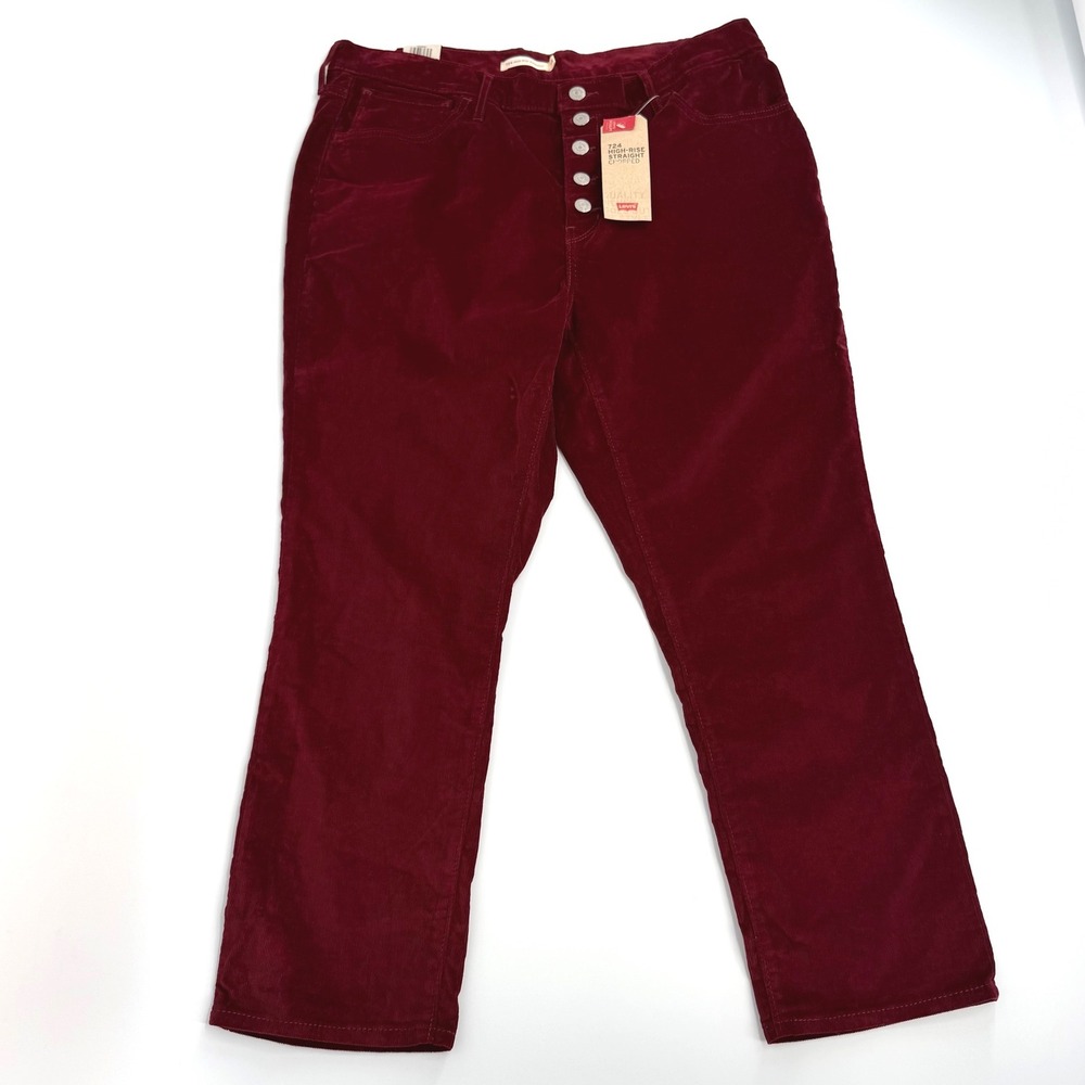 Levi's 724 High-Rise Straight Cropped Pants Womens 18 W34 Burgundy NWT Corduroy